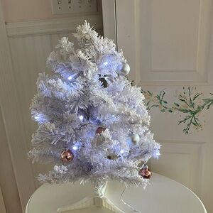White Artificial Tabletop Christmas Tree With Battery Powered Lights & Balls